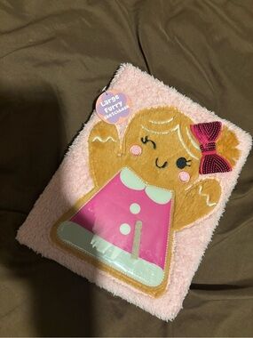 Kids Fuzzy Pink Gingerbread Sketchbook - Large Furry Notebook